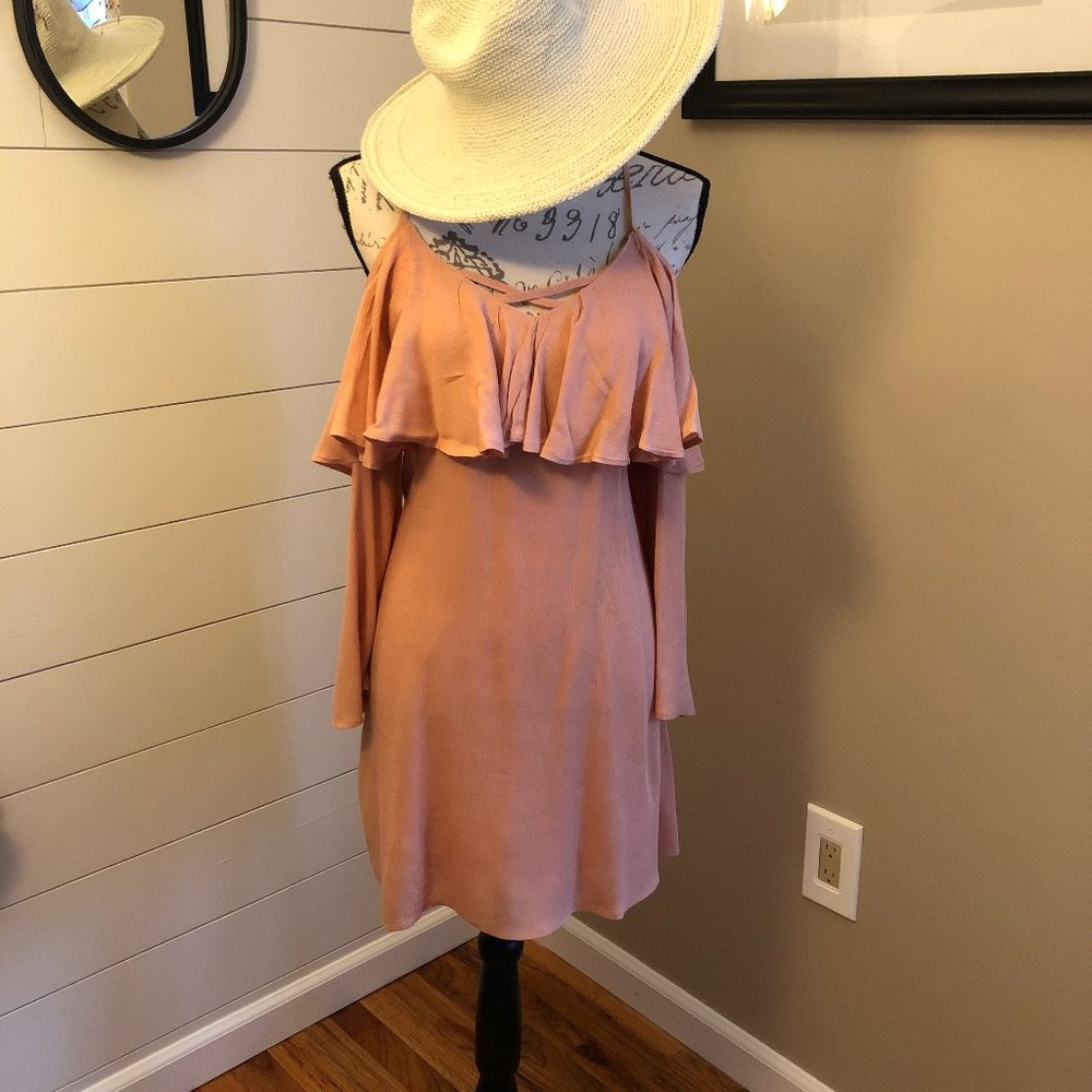 Salmon Peach Cold Shoulder Mini Dress